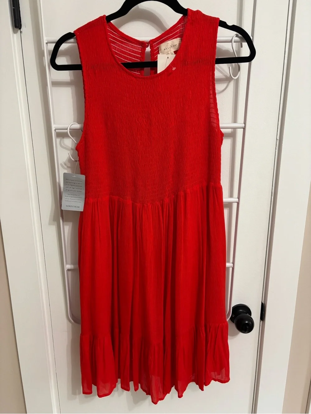 Melody Day Red Smocked Tiered Dress – Size L – NWT